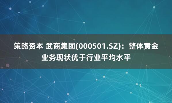 策略资本 武商集团(000501.SZ)：整体黄金业务现状优于行业平均水平